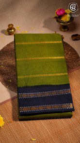 Olive Green & Blue Handloom Sungadi Pure Cotton Saree
