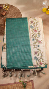 Green & Beige Floral Border Kantha Matka Tussar Silk Saree