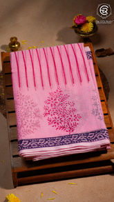Pink & Blue Kota Doria Summer Cotton Saree