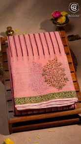 Peach & Green Kota Doria Summer Cotton Saree
