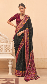 Black and Red Kantha Floral Diamond Soft Cotton Saree