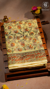 Yellow & Orange Floral Kota Doria Summer Cotton Saree