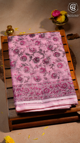Pink & Magenta Floral Kota Doria Summer Cotton Saree