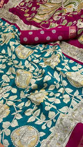 Sea Green & Maroon Kalamkari Soft Cotton Saree
