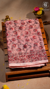Peach Red Floral Kota Doria Summer Cotton Saree