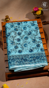 Blue Floral Kota Doria Summer Cotton Saree