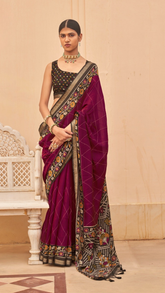 Magenta and Brown Kantha Floral Diamond Soft Cotton Saree