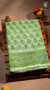 Mild Green Floral Kota Doria Summer Cotton Saree