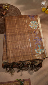 Brown Floral Border Kantha Matka Tussar Silk Saree