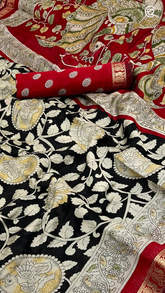 Black Red Kalamkari Soft Cotton Saree