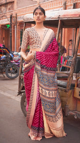 Pink and Beige Bandhini Gajji Silk Saree