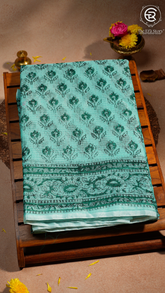 Aqua Green Floral Kota Doria Summer Cotton Saree