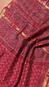 Red Lotus Floral Handblocked Pure Maheshwari Cotton Sarees