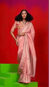 Peach Pure Viscose Zari Tissue Silk Saree