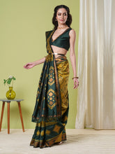 Yellow and Green Pochampally Soft Silk Saree