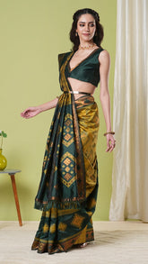 Yellow and Green Pochampally Ikat Soft Silk Saree