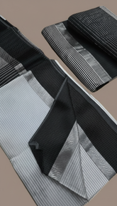 Grey and Black Line Patterned Handloom Pure Maheshwari Silk Saree
