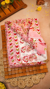 Pink & Red Floral Handblocked Pure Georgette Saree