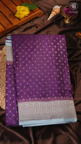 Purple & Baby Blue Pure Crepe Chiffon Banarasi Silk Saree