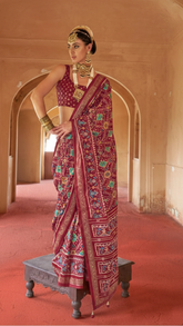 Maroon Patola Contemporary Banarasi Crepe Silk Saree