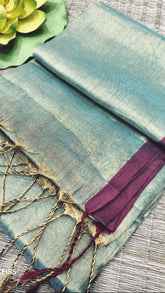 Mint Green with Maroon Border Tissue Khadi Cotton Saree