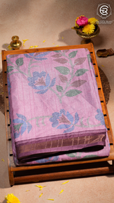 Pink & Brown Floral Printed Tussar Silk Saree