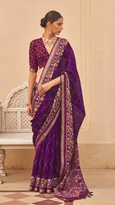 Purple Kantha Floral Diamond Soft Cotton Saree