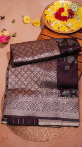 Purple and Gold Zari Weaved Floral Banarasi Silk Saree
