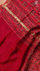 Red & Black Line Patterned Handblocked Pure Maheshwari Cotton Sarees
