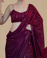 Burgundy Mirror Sequined Designer Georgette Saree