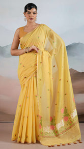 Yellow Handloom Cotton Silk Saree