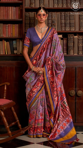 Purple Red & Yellow Kalamkari Patola Saree