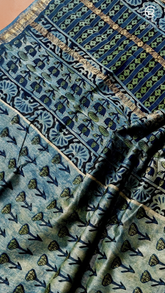 Blue Ombre Floral Handblocked Pure Maheshwari Cotton Sarees