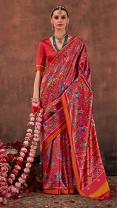Red Contemporary Patola Crepe Banarasi Saree