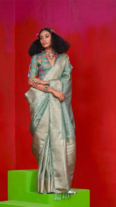 Turquoise Blue Pure Viscose Zari Tissue Silk Saree