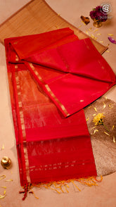Crimson Red Diamond Butta Zari Handloom Pure Maheshwari Silk Saree