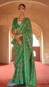 Green Patola Contemporary Banarasi Crepe Silk Saree