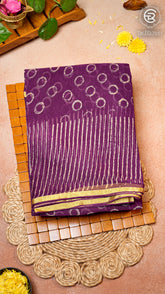 Purple Geometric Handblocked Pure Double Chiffon Sarees