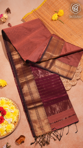 Rust Brown and Maroon Handloom Zari Pure Maheshwari Silk Saree
