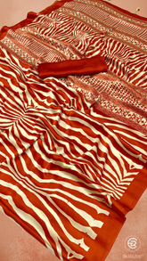 Red & Beige Zebra Pattern Satin Modal Silk Saree