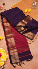 Royal Purple and Maroon Handloom Zari Pure Maheshwari Silk Saree