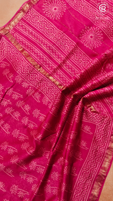 Ruby Pink Palm Tree Pattern Handblocked Pure Maheshwari Cotton Sarees