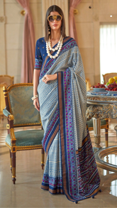 Blue & White Cinderella Crepe Banarasi Saree