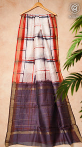 White Orange & Purple Handblocked Maheshwari Silk Cotton Saree