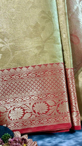 Gold and Red Floral Kanchipuram Tissue Silk Saree