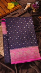Navy Blue & Pink Pure Crepe Chiffon Banarasi Silk Saree