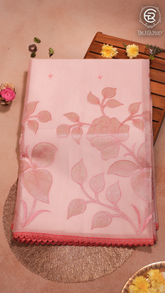 Pink Pure Organza with Applique Work Banarasi Silk Saree