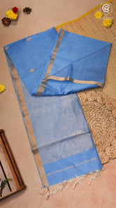 Baby Blue Line Diamond Butta Zari Handloom Pure Maheshwari Silk Saree