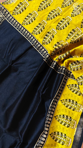 Black & Yellow Pink Tree Pattern Handblocked Pure Maheshwari Cotton Sarees