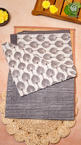 Charcoal Grey & Palm Fan Patterned Handblocked Cotton Salwar Set